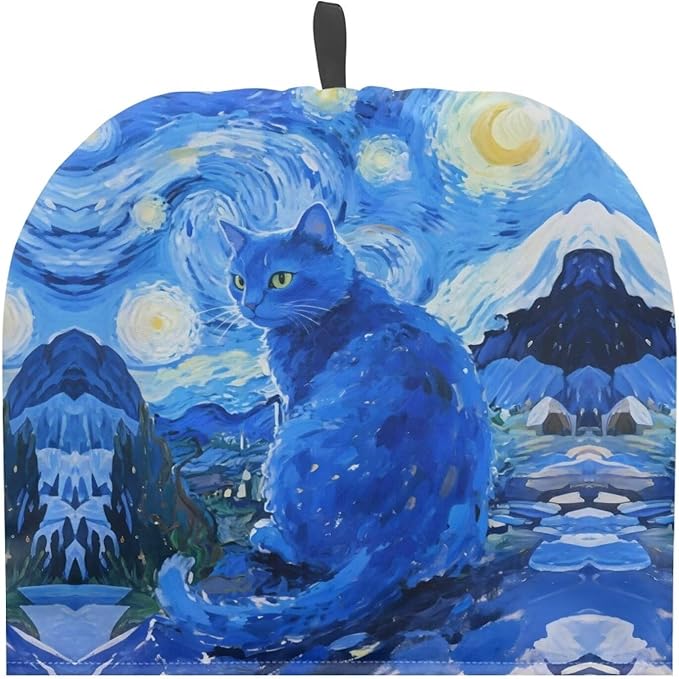Tea Cozy Starry Night Blue Cat Print Creative Insulated Tea Cosy Extra Thick Home Kitchen Decoration Creative Gifts Dust Teapot Cover Kitchen Accessories for Travel