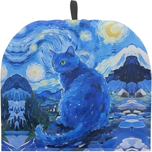 Tea Cozy Starry Night Blue Cat Print Creative Insulated Tea Cosy Extra Thick Home Kitchen Decoration Creative Gifts Dust Teapot Cover Kitchen Accessories for Travel