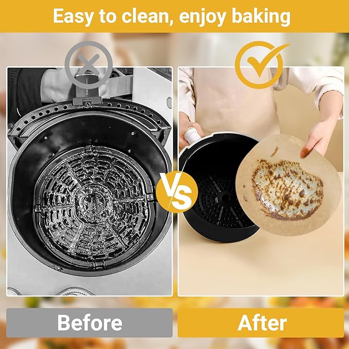 Beasea Air Fryer Round Liners 12 Inch, 200pcs Air Fryer Parchment Paper Unbleached Disposable Fryer Filter Paper Non-perforated Parchment Bamboo Steamer Papers for Air Fryer and Steaming Basket