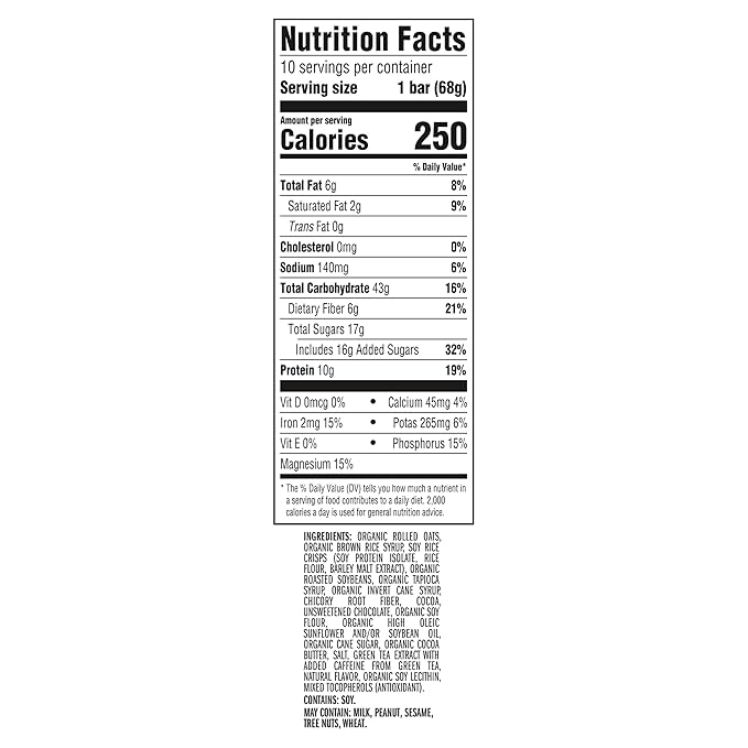 CLIF BAR - Cool Mint Chocolate with Caffeine - Made with Organic Oats - Energy Bars - Non-GMO - Plant Based Protein Bars (10 Pack)