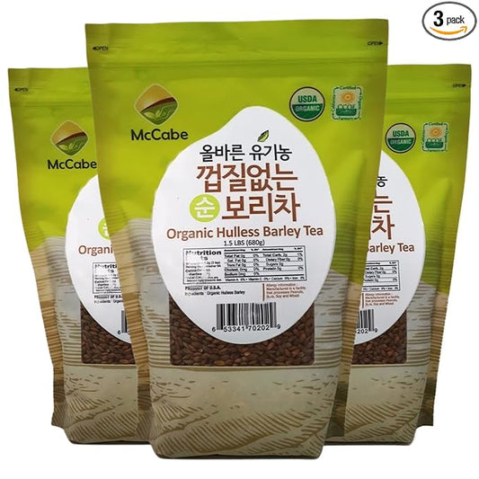 McCabe Organic Hulless Barley Tea - Roasted Hulless Barley Tea | USDA and CCOF Certified | Product of USA | 1.5 lbs (24 Oz) Pack of 3