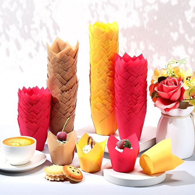 800 Pcs Tulip Cupcake Liners Baking Cups Muffin Baking Cupcake Liners Wrappers Greaseproof Tulip Cups Holders for Party Wedding Birthday Baby Showers(Solid,Rustic Style)