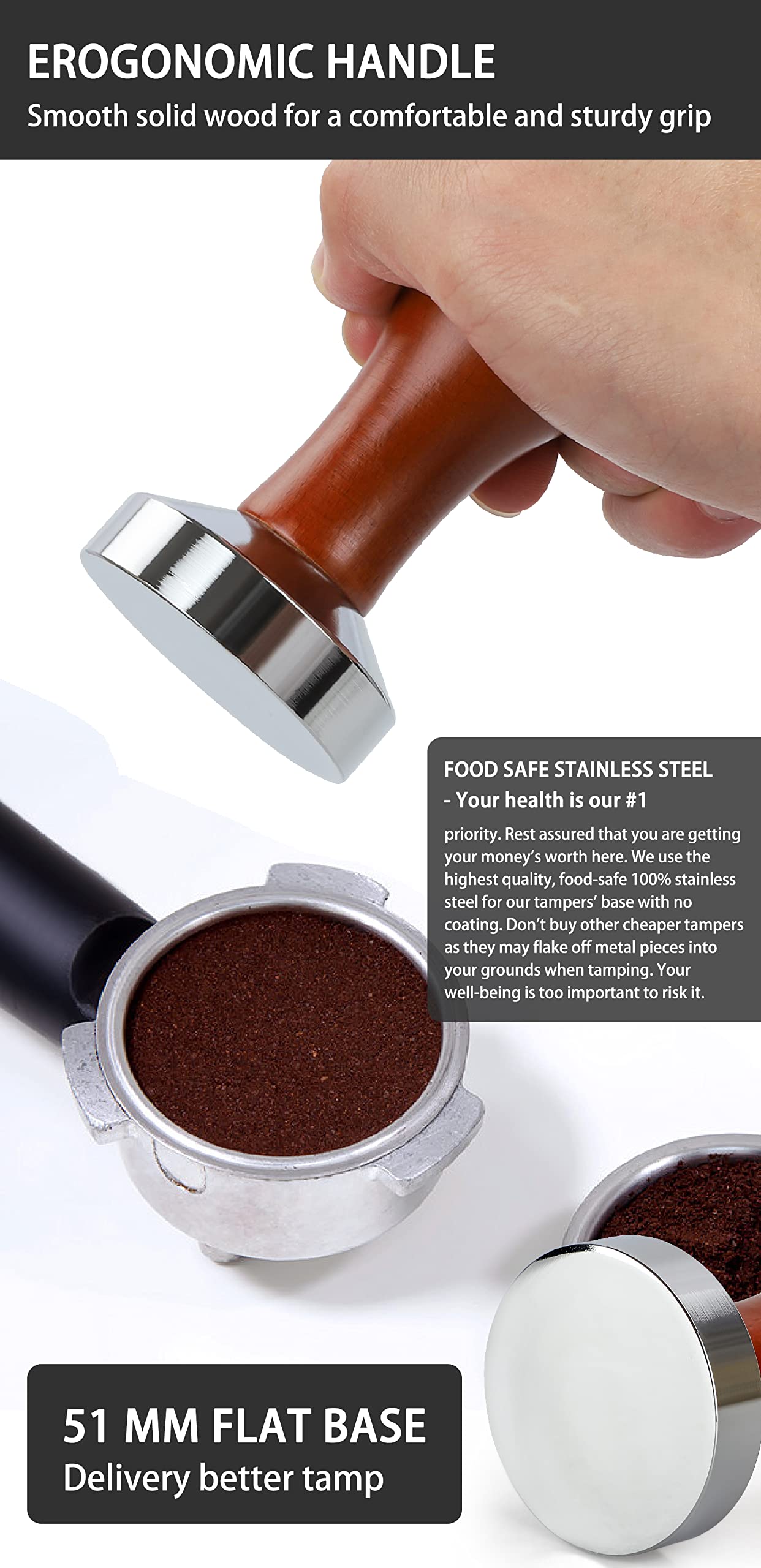 51mm Espresso Tamper-Premium Barista Coffee Tamper Coffee Tamper Classic Series Stainless Steel