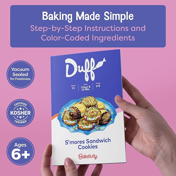 Baketivity x Duff Goldman S?셫ores Sandwich Cookies Kit Kids Baking Set Cooking Kits for Kids with Premeasured Ingredients, Decorating Supplies, STEM Activities - Baking Sets for Girls, Boys Ages 6-12