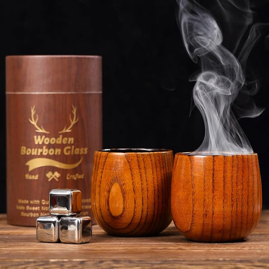 Charred Wooden Whiskey Glass - Handcrafted Solid Wood Glass for Men | Unique Bourbon Gifts, Unique Unbreakable Old Fashioned Whiskey Glass for Dad, Husband or Bourbon Lovers