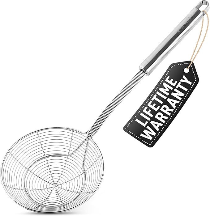 Zulay Kitchen Premium Stainless Steel Spider Skimmer 15.4??- Spider Kitchen Utensil with Premium Ergonomic Handles for Easy Use - Easy to Clean - Perfect for at Home Cooks & Chefs