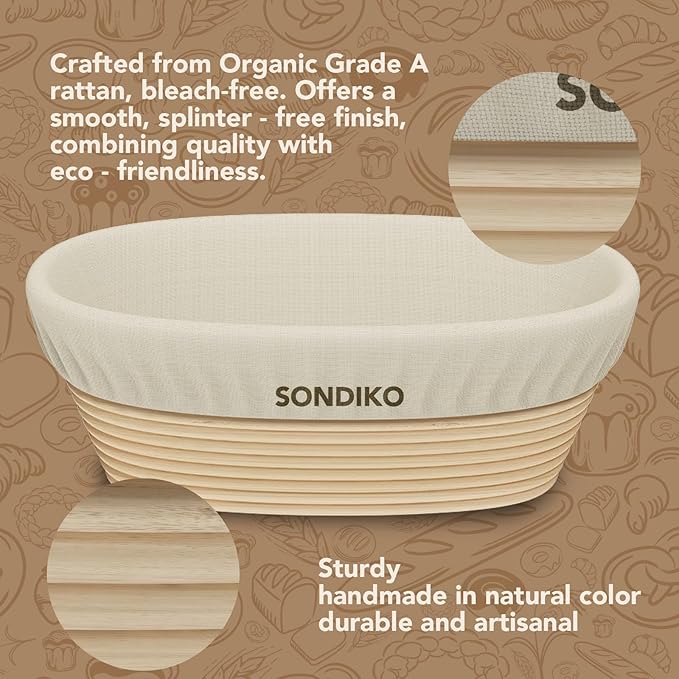 Sondiko Sourdough Starter Kit, Sourdough Bread Baking Supplies, Oval Banneton Bread Proofing Basket Set for Bread Making Tools Supplies, Gifts for Bakers