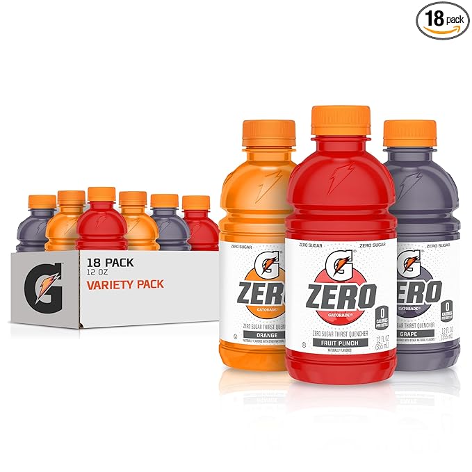 Gatorade G Zero Sports Drink, Fruit Punch, Orange, Grape Variety Pack, 12 Fl Oz (Pack of 18)