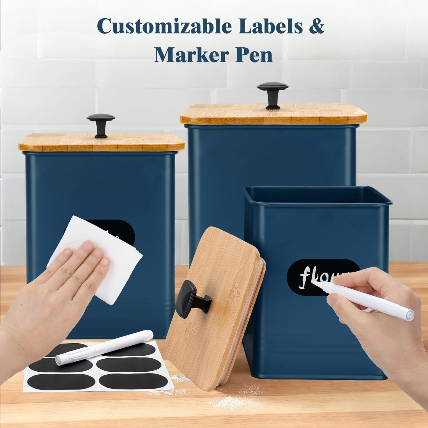 Kitchen Canisters Set of 3, Metal Flour Sugar Storage Containers with Airtight Lids-Canisters Sets