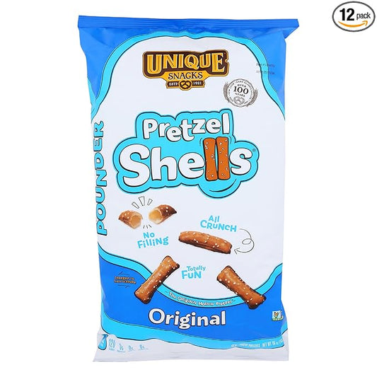 Unique Snacks Original Pretzel Shells, Delicious Homestyle Baked Snack Bag, Vegan, OU Kosher, and Non-GMO Food, No Artificial Flavor, 16 Oz. Bag, Pack of 12