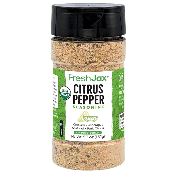 FreshJax Organic Citrus Pepper Seasoning ??5.7 oz | Zesty Lemon Pepper Spice Blend for Chicken, Seafood, Veggies & Salads | Non-GMO, Gluten-Free, Keto, Paleo | No Preservatives