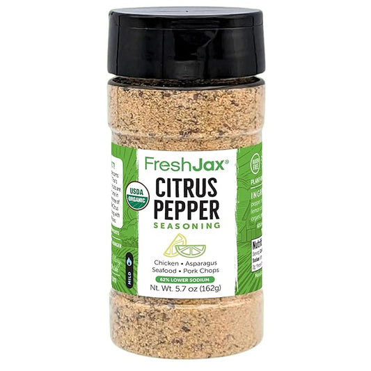 FreshJax Organic Citrus Pepper Seasoning ??5.7 oz | Zesty Lemon Pepper Spice Blend for Chicken, Seafood, Veggies & Salads | Non-GMO, Gluten-Free, Keto, Paleo | No Preservatives