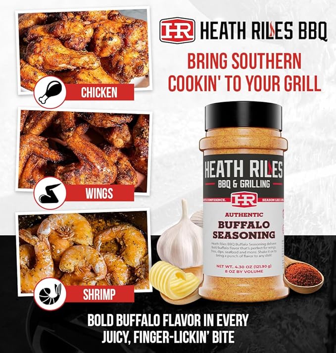 Heath Riles BBQ Rub - Buffalo Seasoning, Champion Pitmaster Recipe, Legendary Rubs For Smoking & Grilling, 70+ BBQ Championships, 8 oz.