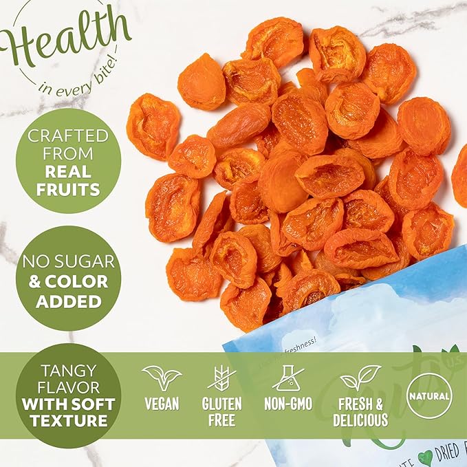 NUTS U.S. - California Sun Dried Fancy Apricots | Juicy and Tangy Flavor | No Sugar or Color Added | Gluten Free and NON-GMO | Apricots In Resealable Bags (2 LBS)