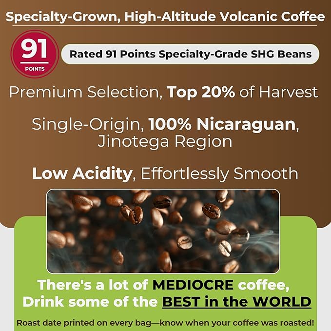 Santa Lucia Coffee - Grand Reserve Classic Medium Roast Nicaraguan Coffee - Medium Roast - 91 Point Specialty Grade - Low Acididity - Bright & Smooth - Strong & Bold Flavor - Whole Bean - 16oz. (Pack of 5)