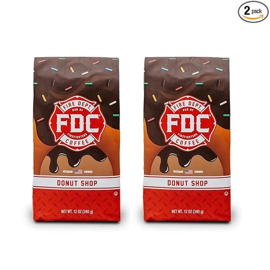 Fire Department Coffee - Gives Back to Firefighters - Donut Shop Coffee Beans - Sweet & Smooth - Medium Roast - Roasted in the USA - Veteran Owned (12 oz, Pack of 2)