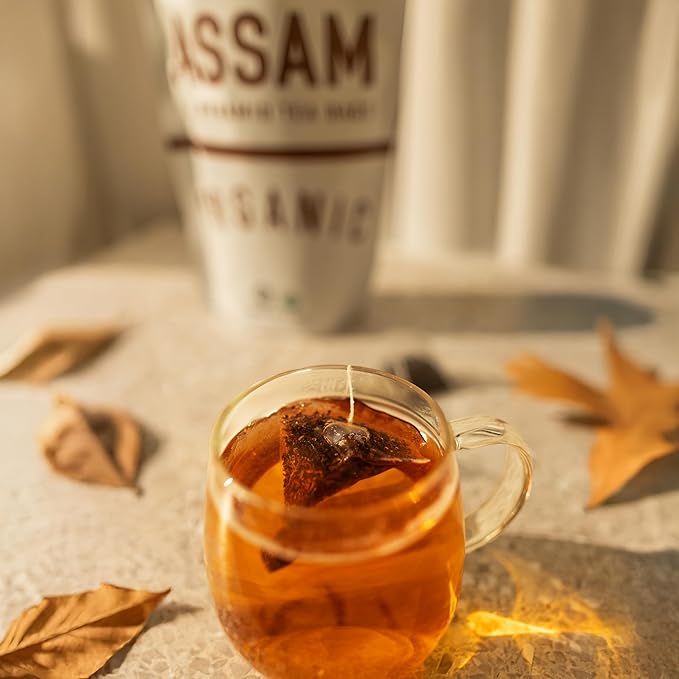 Assam Black Tea - 100% Certified Organic - 50 Pyramid Tea Bags Sachets in Resealable Bag
