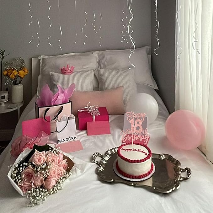 1 PCS Happy 18th Birthday Cake Topper Glitter Cheers to 18 Years Birthday Cake Pick Eighteen Hello 18 Fabulous Cake Decorations for Happy 18th Birthday Anniversary Party Supplies Rose Gold