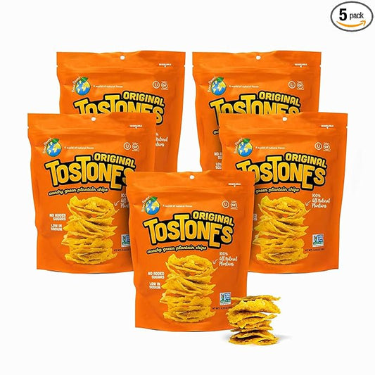 TOSTONES, Green Plantains, Re-Sealable Bag, Crunchy chips, Plantains, Palm Oil and Salt, 3.53 Oz per Unit, ORIGINAL Flavored, 5 Pack,