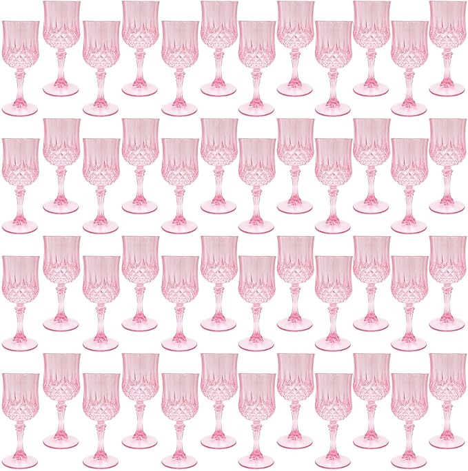 Plastic Wine Glasses，Plastic Goblets Vintage Style Cordial Drinking Glasses for Wedding Reception, Grand Event Party Supplies (100, Pink)