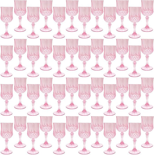 Plastic Wine Glasses，Plastic Goblets Vintage Style Cordial Drinking Glasses for Wedding Reception, Grand Event Party Supplies (100, Pink)