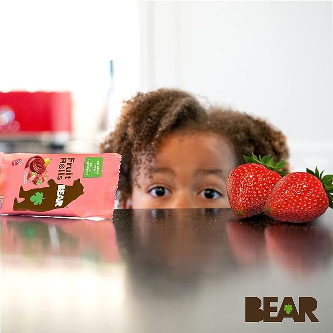 BEAR Real Fruit Snack Rolls - Gluten Free, Vegan, and Non-GMO - Strawberry ??36 Rolls, Healthy School And Lunch Snacks For Kids And Adults, 0.7 Ounce (Pack of 18)
