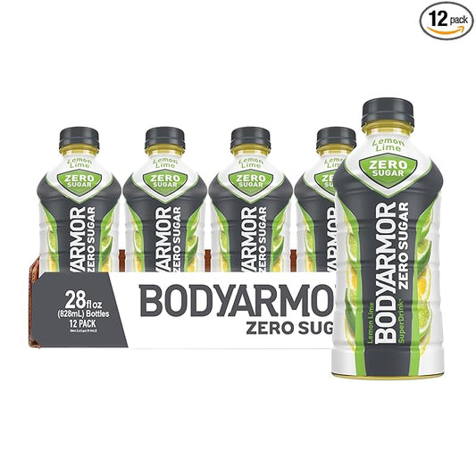 BODYARMOR ZERO Sugar Lemon Lime, Sugar Free Sports Drink - Low-Calorie Hydration - Natural Flavors with Potassium Packed Electrolytes, Antioxidants, and B-vitamins, 28 fl oz (Pack of 12)