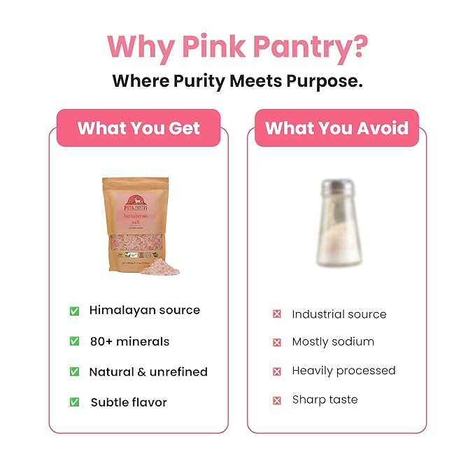 Pink Pantry Himalayan Pink Salt, 100% Pure Himalayan Salt, Non-GMO, Kosher Certified, No Additives, Ideal for Cooking, Seasoning & Gourmet Dishes, Rich in Trace Minerals, 2lb Pouch, Coarse Grain