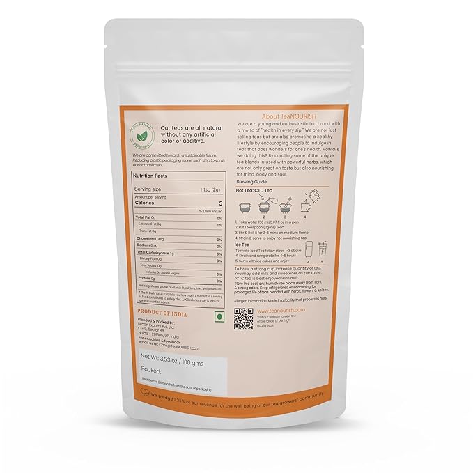 TeaNOURISH Indian Original Masala Chai Tea | Assam CTC Black Tea Loose | Blended with Cinnamon, Cardamom, Black Pepper & Cloves | 100% NATURAL INGREDIENTS - 3.53oz/100g