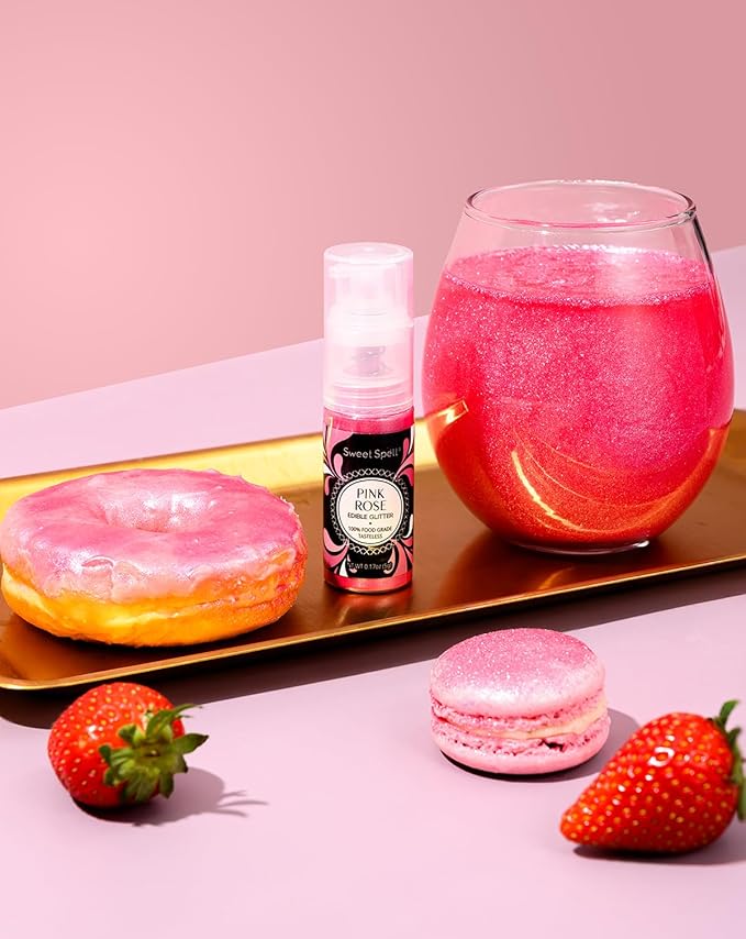 Sweet Spell Edible Cake Glitter Spray ??Shimmering Magic for Cakes Decorating & Cocktails ??100% Edible, Food-Grade, Vegan, Gluten-Free (Pink)