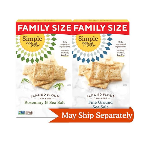 Simple Mills Almond Flour Crackers, Family Size Variety Pack (Fine Ground Sea Salt and Rosemary & Sea Salt) - Gluten Free, Vegan, Healthy Snacks, 7 Ounce (Pack of 2)