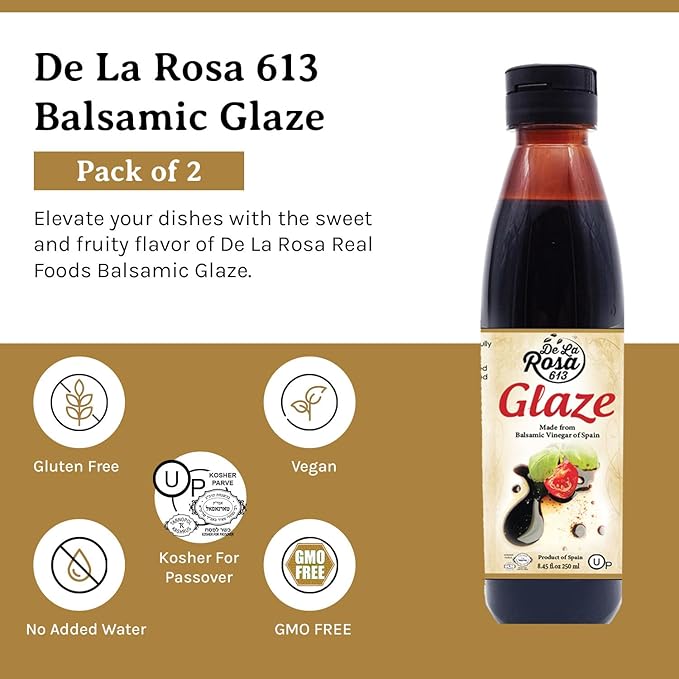 De La Rosa Balsamic Glaze, Vegan, Kosher, Non-GMO & Gluten Free, Great for Salad Dressing, Marinades, Toppings & More, Made from Balsamic Vinegar of Spain, 8.45 Oz (Pack of 2)