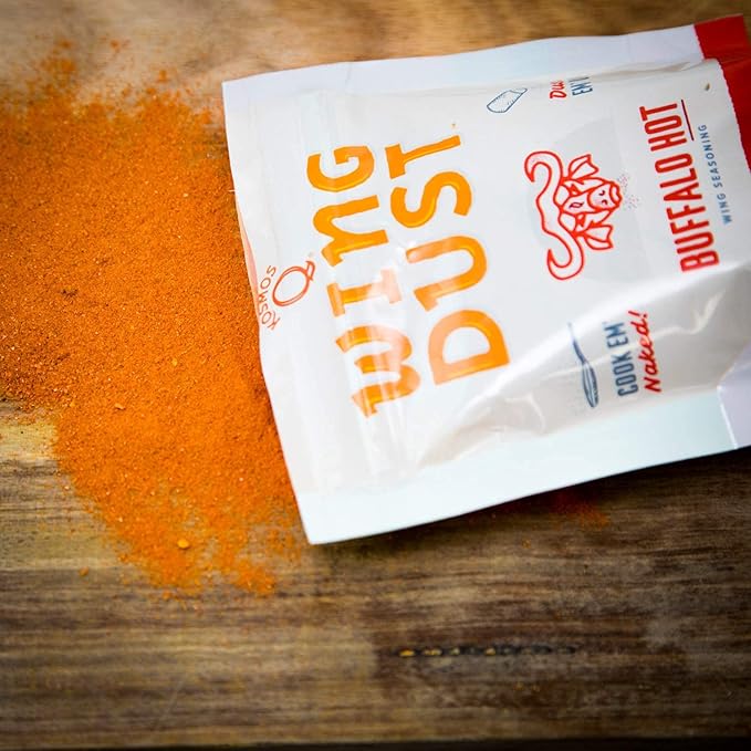 Kosmos Q Hot Buffalo Wing Dust, Spicy Chicken Wing Seasoning Powder for Wings, Popcorn, Fries & More, Bold Buffalo Flavor with Cayenne, Garlic, Blue Cheese, Dry Rub Dust for Grilling, 5 Oz Bag