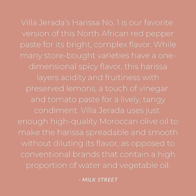 Villa Jerada, Harissa, 6 oz, Fiery Moroccan Hot Sauce with Preserved Lemon, The Perfect Amount of Savory, Tang, and Spice to Any Meal (HARISSA - 1 JAR)