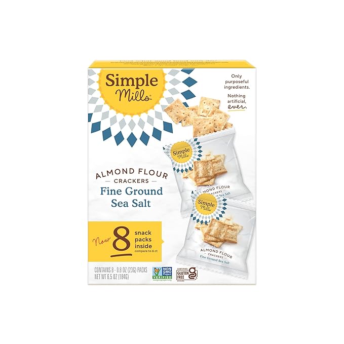 Simple Mills Almond Flour Crackers Snack Packs, Sea Salt, Gluten Free, Flax Seed, Sunflower Seeds, Corn Free, Good for Snacks, 6.5 oz, Pack of 1 (8 Bags per Box)