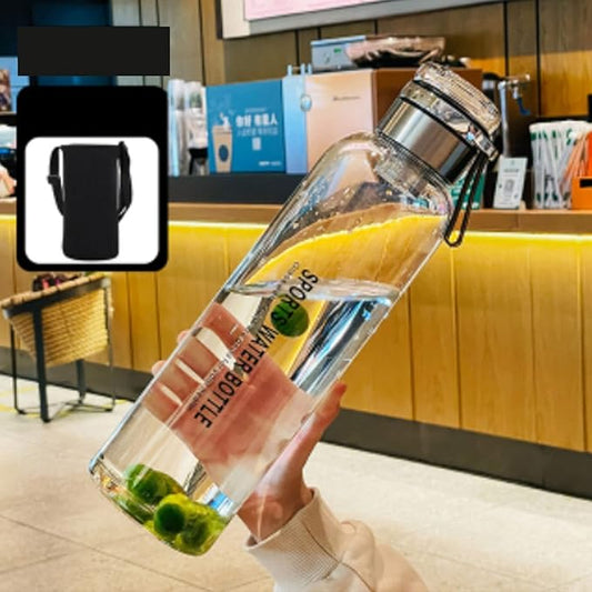 2L Glass Water Bottle with Strap Outdoor Travel Sports Portable Leak Proof Beverage Tea Glass Bottle (Glass,2000ml)