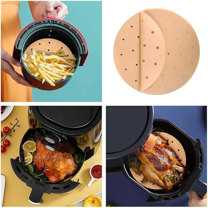 Air Fryer Parchment Paper, 9 Inch Round Liner, 200PC Unbleached Filter Paper for Air Fryers (100 Perforated and 100 Imperforate), Non-Stick Baking Paper