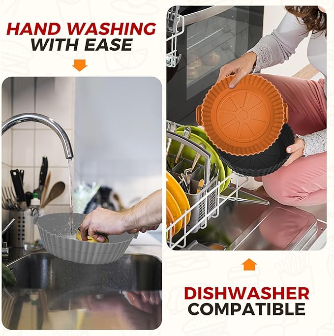 3 Pack Air Fryer Silicone Liners for 5 QT or Bigger, Reusable Food Grade Silicone Airfryer Liners Pot Baking Basket Accessories Replacement of Flammable Disposable Parchment Paper Top 8.7 inch