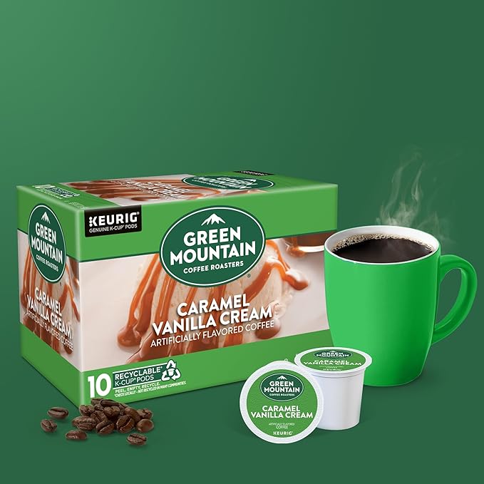 Green Mountain Coffee Roasters Caramel Vanilla Cream, Keurig Single Serve K-Cup Pods, Light Roast Coffee, 60 Count, (6 Packs of 10)