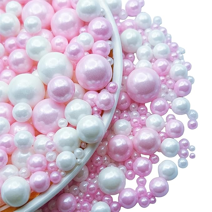 SE Si&Moos White and Pink Pearl Sprinkles for Cake Decorating Edible Cake Cookie Pearls Cupcake Decorations Pink and White Sprinkles for Cake, Cupcake, Cookies Party Holiday Christmas Supplies 3.5 OZ