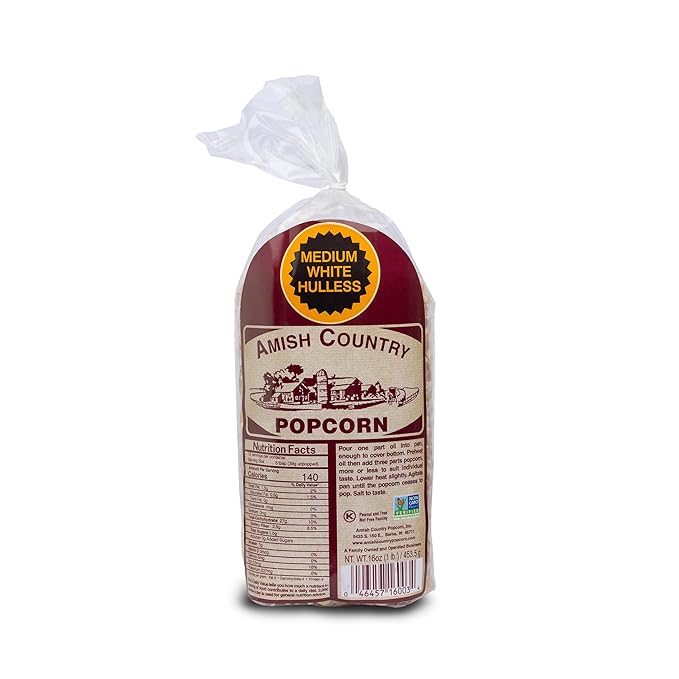 Amish Country Popcorn | 1 lbs Bag | Medium White Popcorn Kernels | Old Fashioned, Non-GMO and Gluten Free (Medium White - 1 lbs Bag)