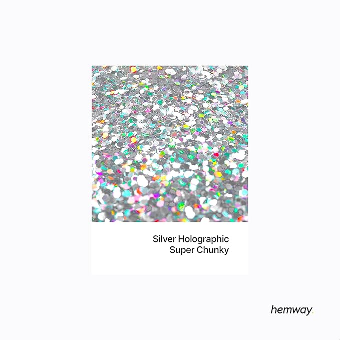 Hemway Premium Glitter Shaker - Silver Holographic | 115g Super Chunky Metallic Flake Sequins for Resin & Epoxy Crafts | Craft Supplies for Tumblers, Festival, Art