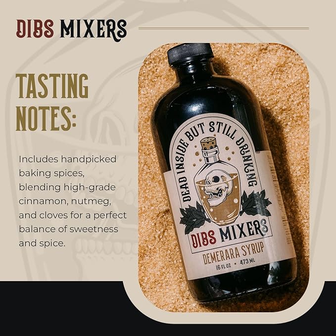 Dibs Mixers Demerara Syrup - Cocktail Mixer with Handpicked Spices & Guyana Demerara Sweetener - For Cocktails, Coffee, Desserts & More - 16oz
