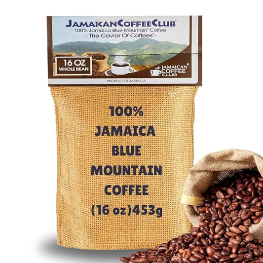 JamaicanCoffeeClub Blue Mountain Whole Bean Coffee ??WB 16oz 100% Jamaican Beans, Premium Roast, Bold Smooth Taste, Freshly Packed Coffee from Jamaica ??Rich Aroma Gourmet Blend