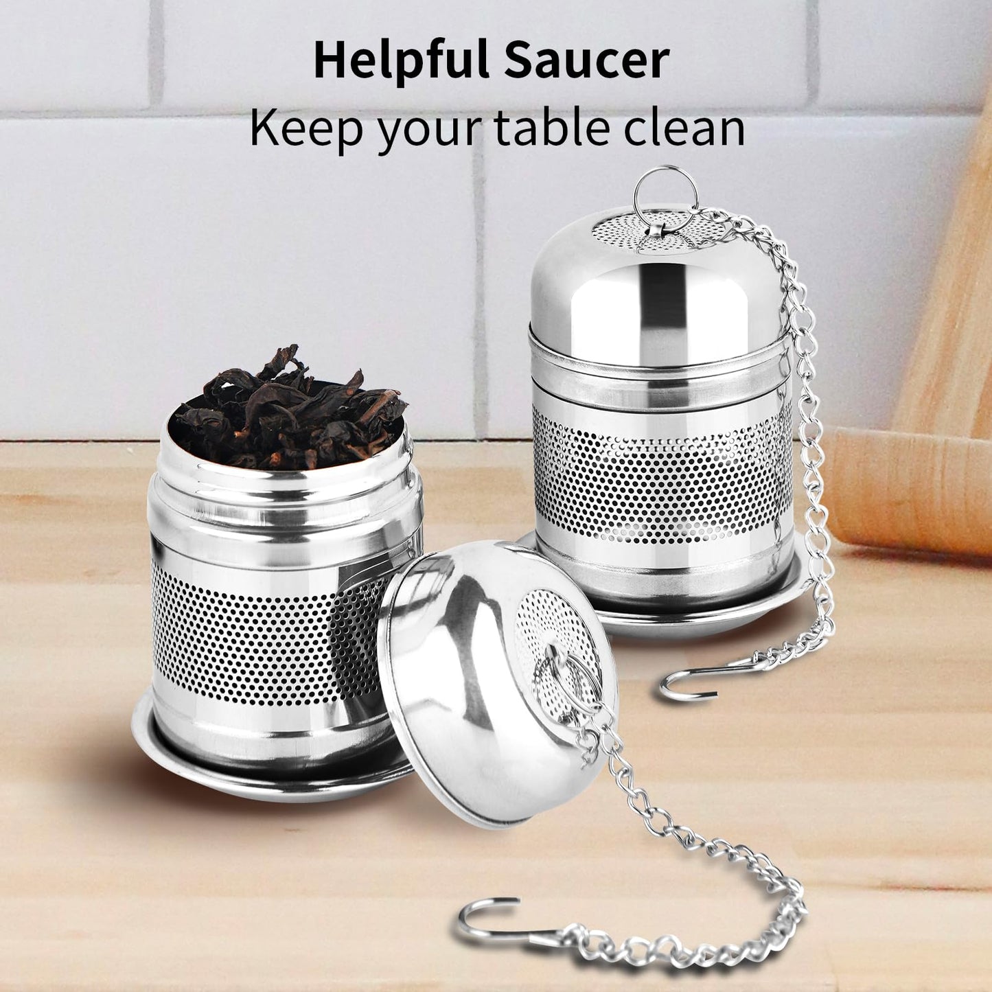 Fri4Free 2PCS Fine Mesh Stainless Steel Tea Infusers with Chain Hook & Lid