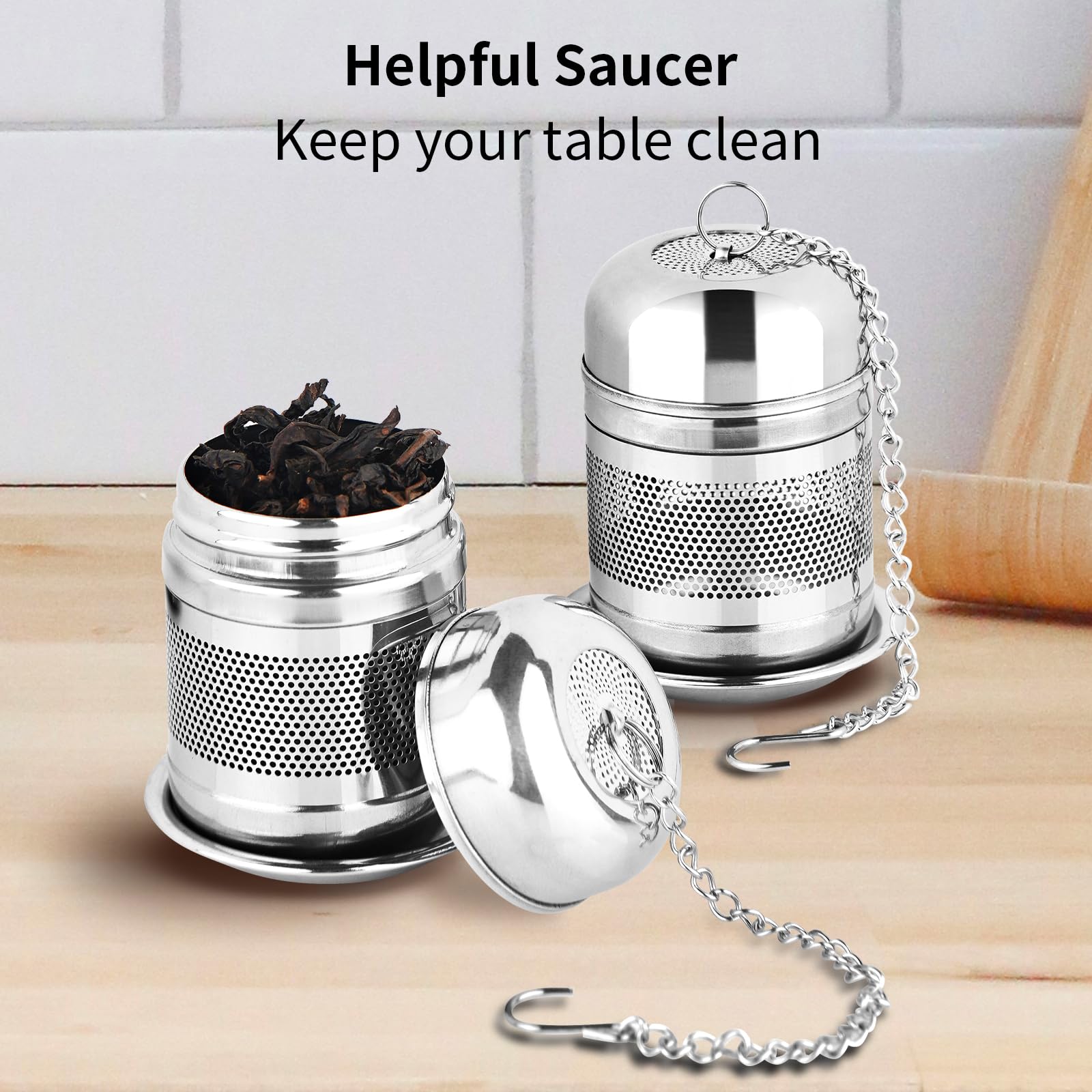 Fri4Free 2PCS Fine Mesh Stainless Steel Tea Infusers with Chain Hook & Lid