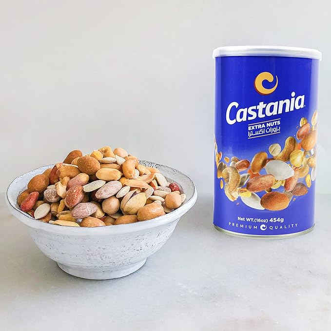 Castania BBQ Lebanese Mixed Nuts, Extra Mix with Pistachios, Almonds, Cashews, Hazelnuts, Peanuts, Pumpkin Seeds, Corn and Chickpeas, 16oz (Pack of 4)