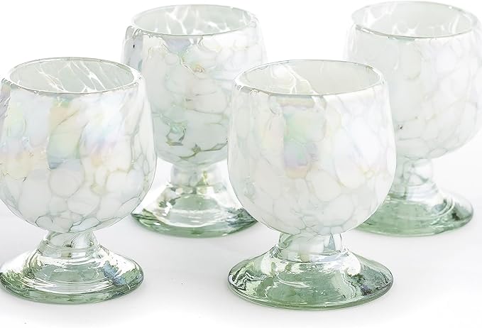 Authentic Mexican Tequila Hand Blown Shot Glasses - Set of 4-2 oz - Mini Glass Snifters - Heavy Base - Cognac (White spots)