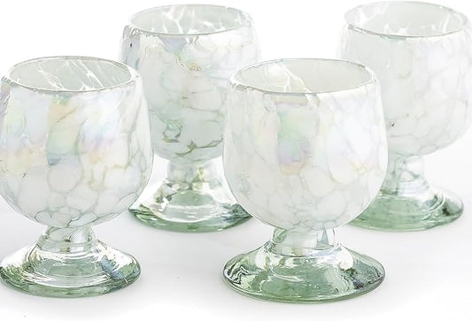 Authentic Mexican Tequila Hand Blown Shot Glasses - Set of 4-2 oz - Mini Glass Snifters - Heavy Base - Cognac (White spots)