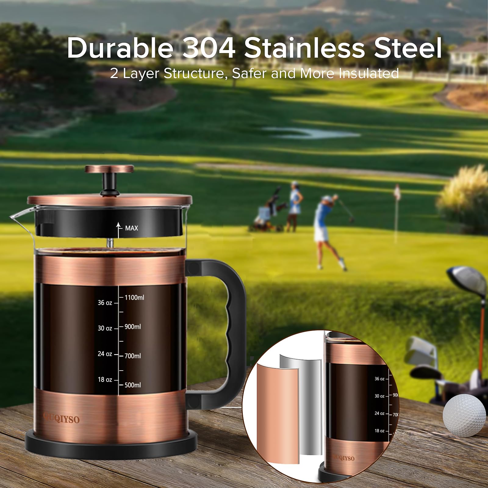 QUQIYSO French Press Coffee Maker 51oz, Large French Press, Thickened Glass
